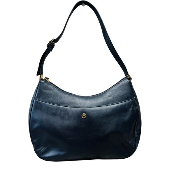 Vintage Etienne Aigner Navy Leather Hobo Shoulder Bag Adjustable Strap USA - Picture 1 of 16